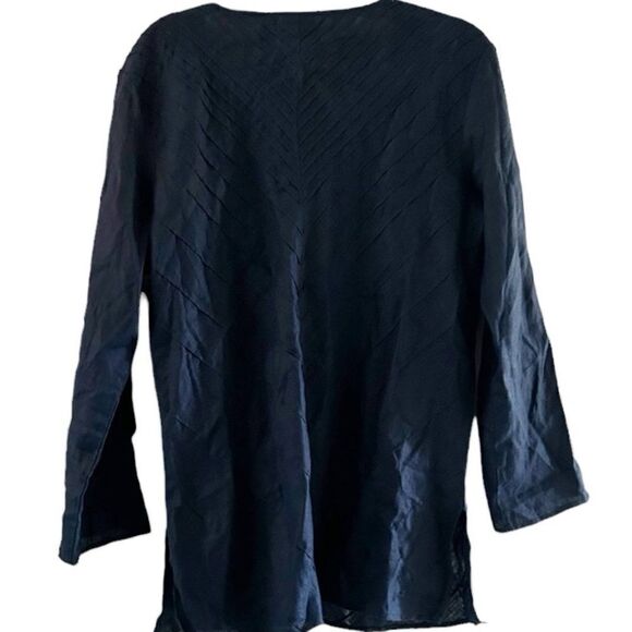Chicos Navy Blue V-Neck 100% Linen Textured Top Size Large - Picture 2 of 9